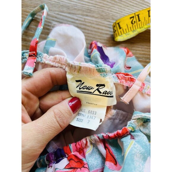 VTG 70s Hawaiian Floral Frilly Ruffled Sun Dress Rockabilly Preppy - Picture 3 of 8